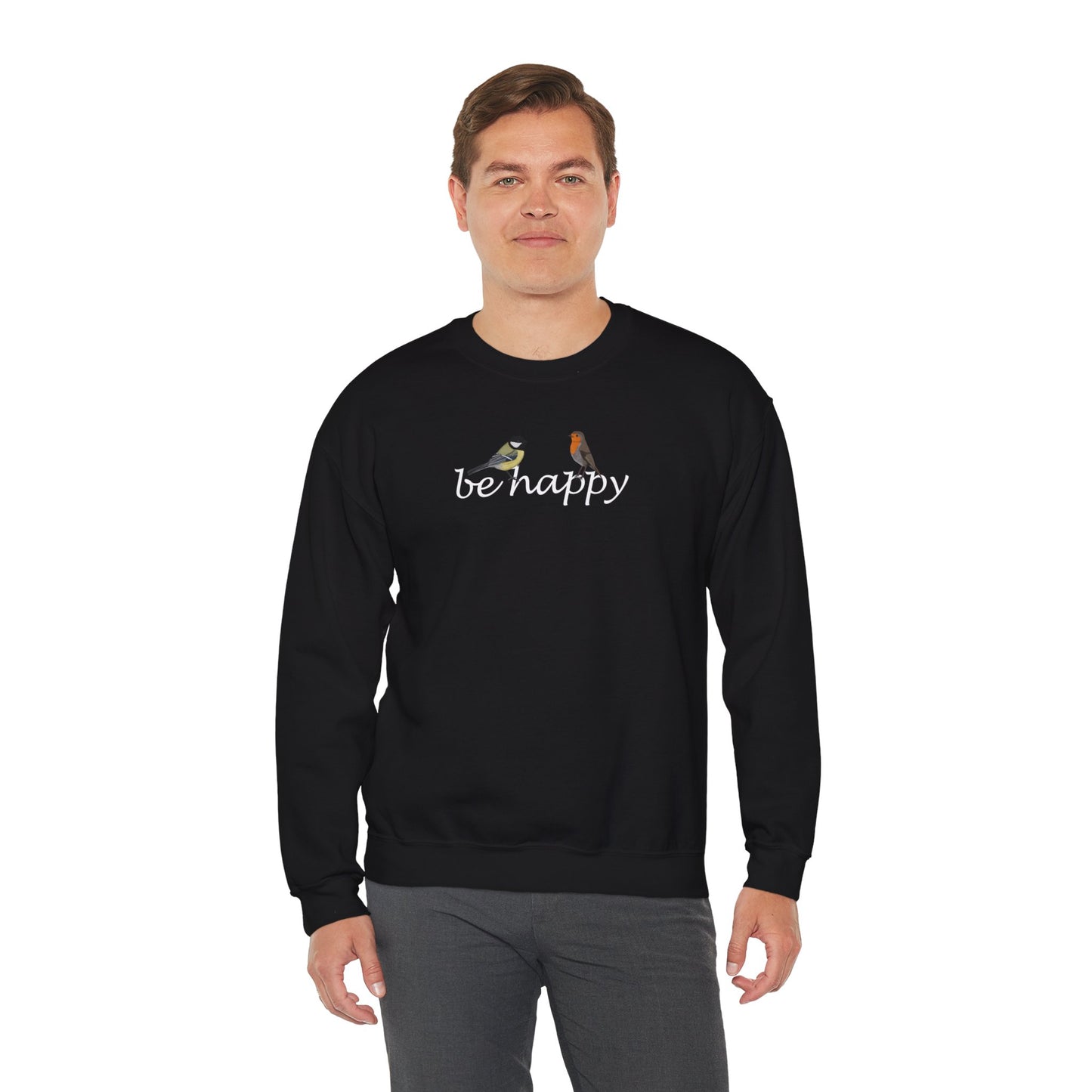 Rotkehlchen und Kohlmeise Be Happy Vogel Sweatshirt für Vogelbeobachter – Animal Graphic Tee, Vogelmotiv