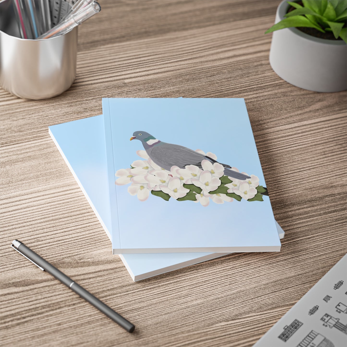 Ringeltaube im Frühling A5 Vogel Softcover Notizbuch 150 Seiten Liniert