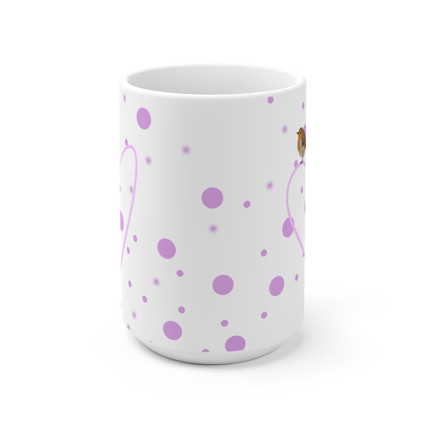 Rotkehlchen mit Herz Valentinstag Vogel Tasse Punkte Rosa