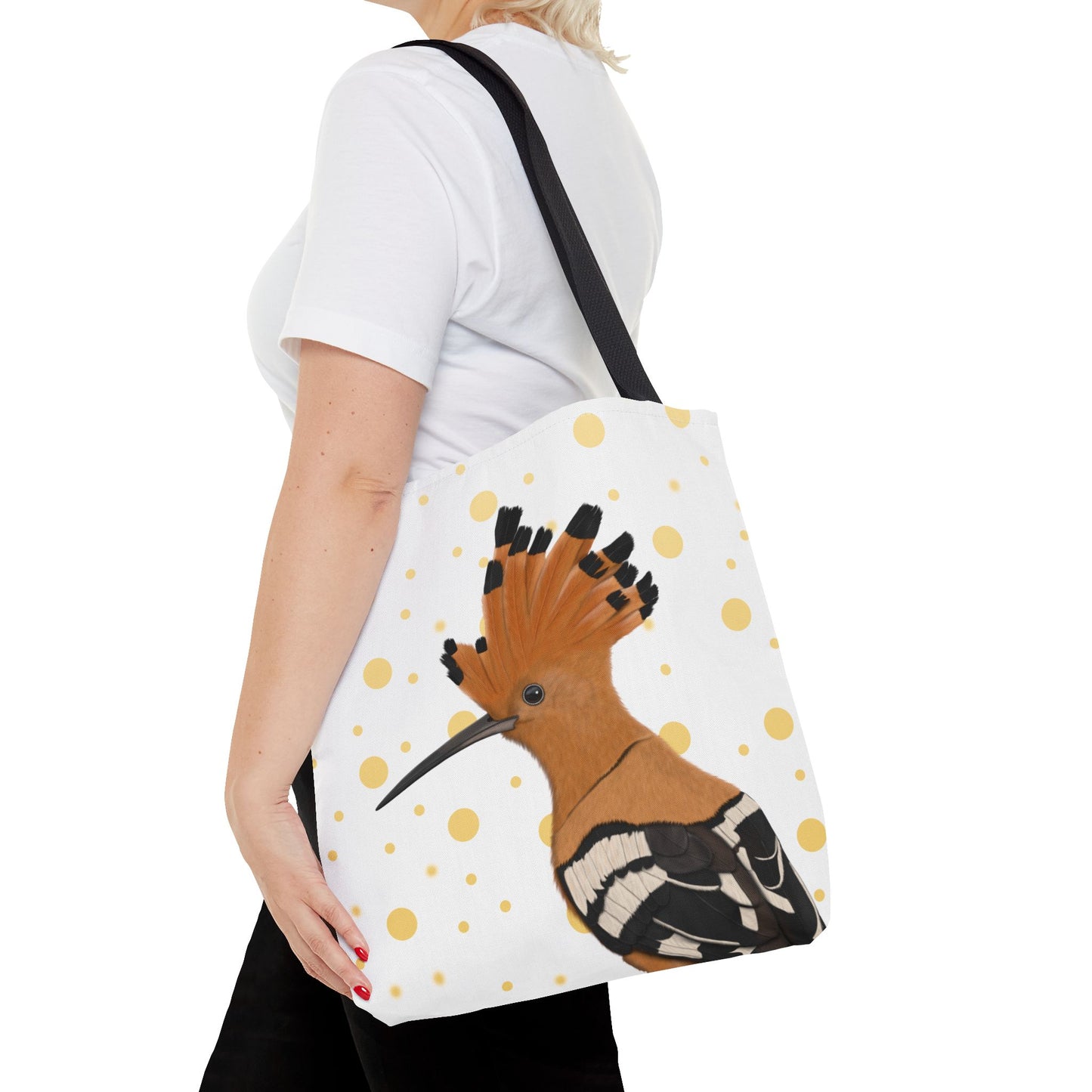 Wiedehopf mit Goldenen Tragetasche – Accessories und All Over Print Stil