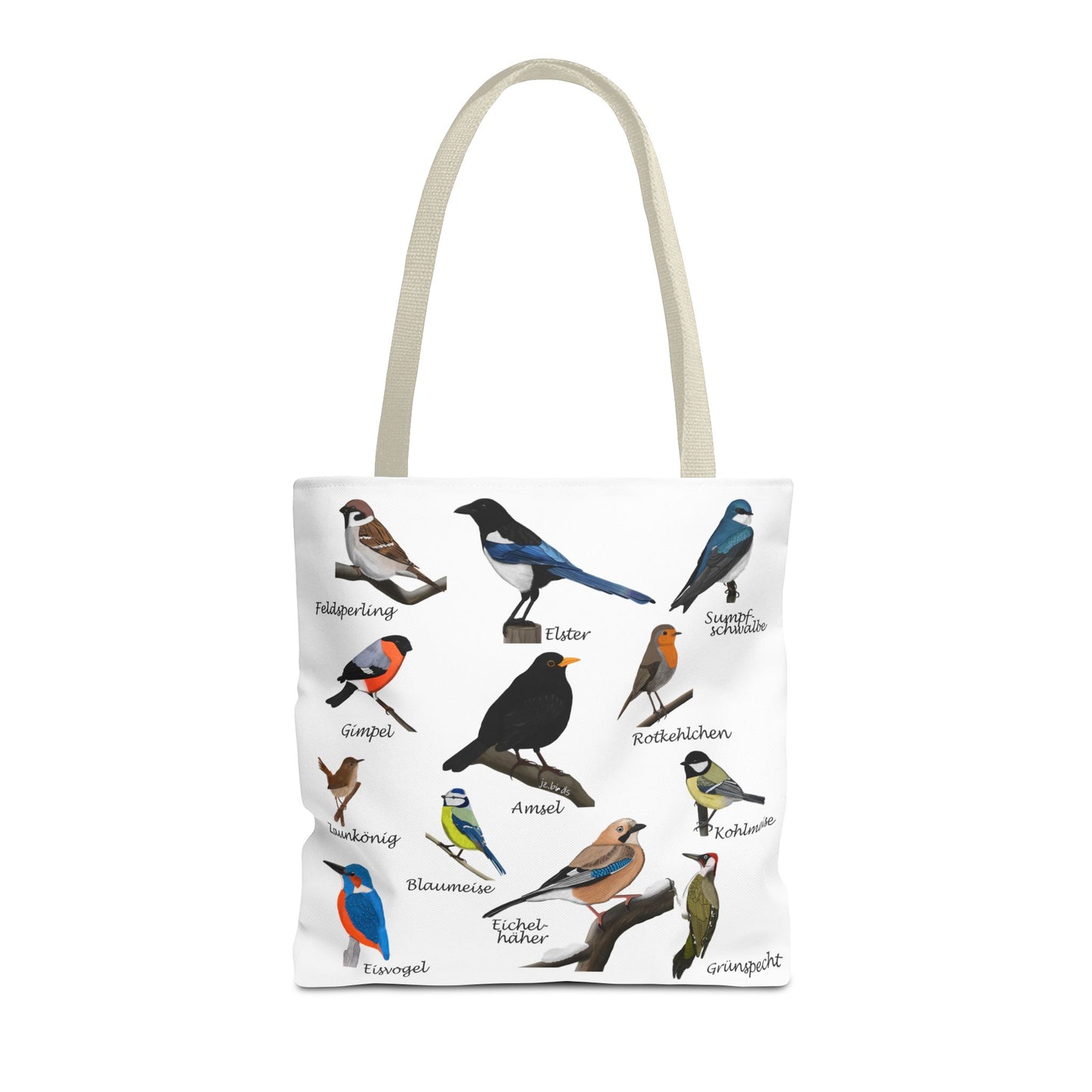 Gartenvögel Tragetasche 40x40cm Amsel Rotkehlchen Blaumeise Vogel Tasche