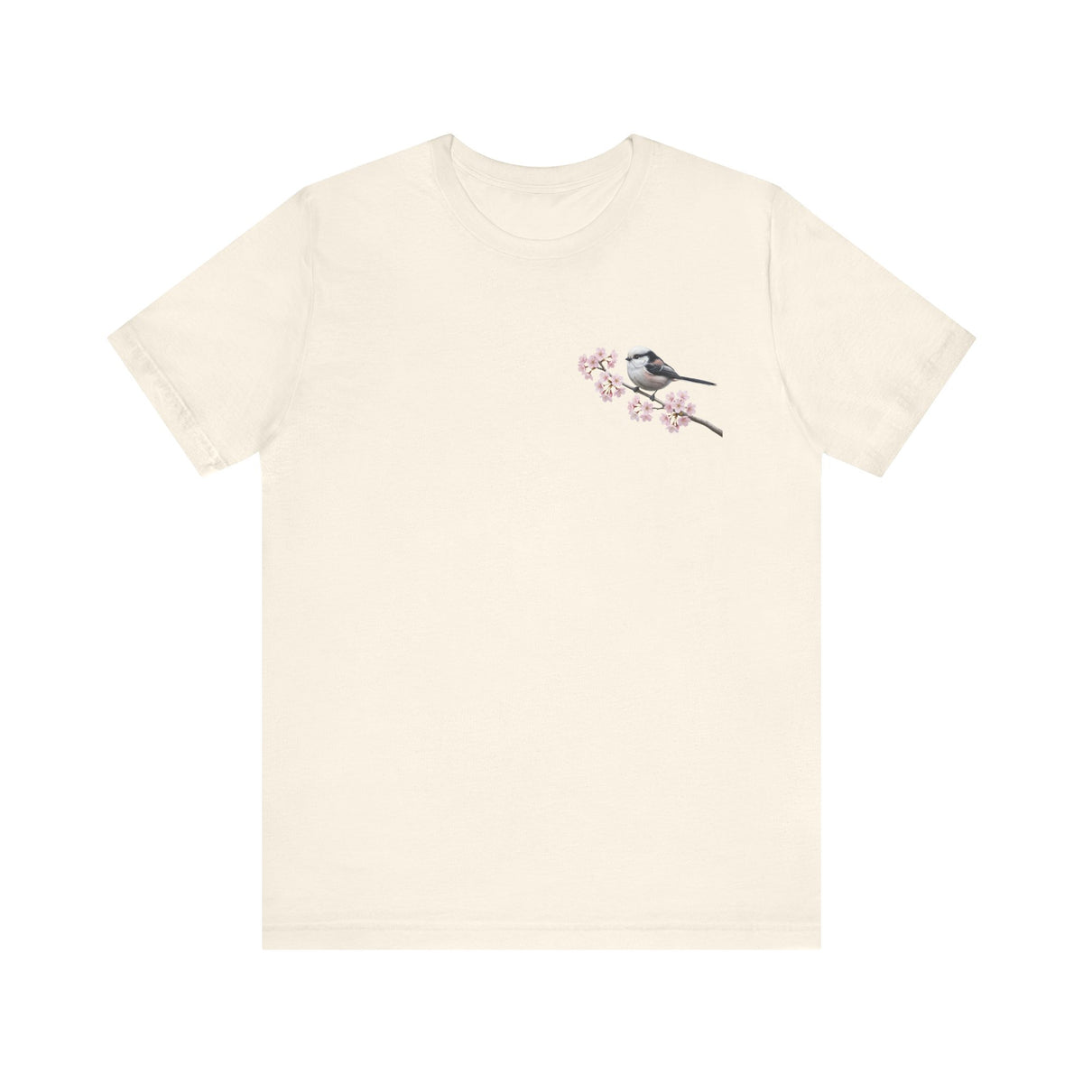 Schwanzmeise T-Shirt mit Kirschblüten | Florales Vogelmotiv für Vogelfreunde – bird graphic tee, Vogel