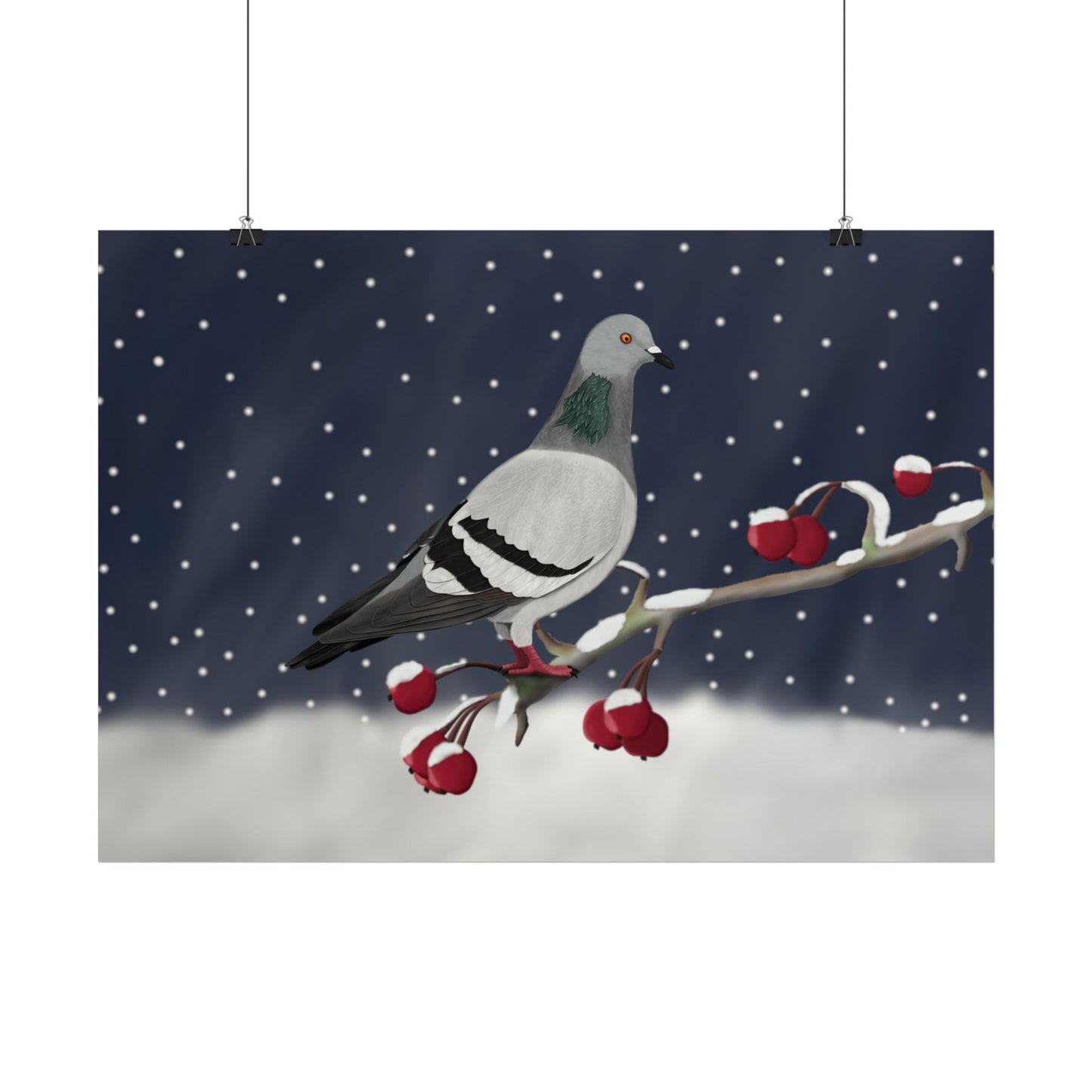 Taube auf einem Ast im Schnee Vogel Poster