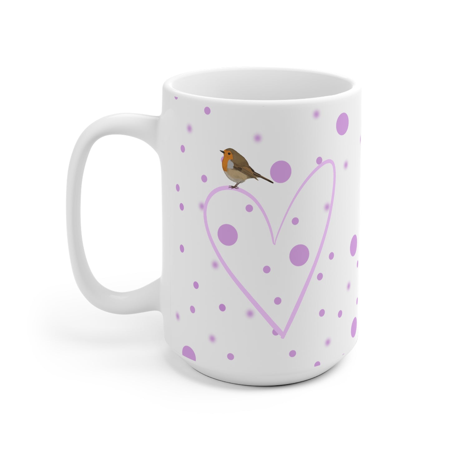 Rotkehlchen mit Herz Valentinstag Vogel Tasse Punkte Rosa