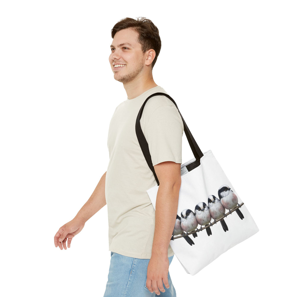 Schwanzmeise Tragetasche mit Accessories Hintergrund