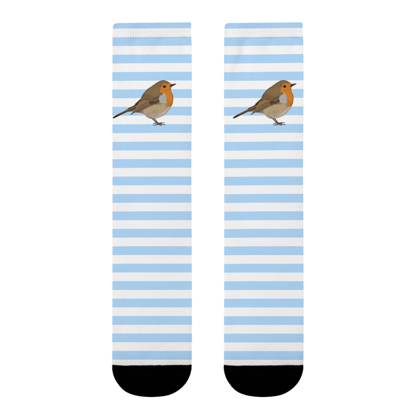Rotkehlchen Vogel Socken mit Blau Weißen Streifen für Vogelfreunde & Vogelbeobachter