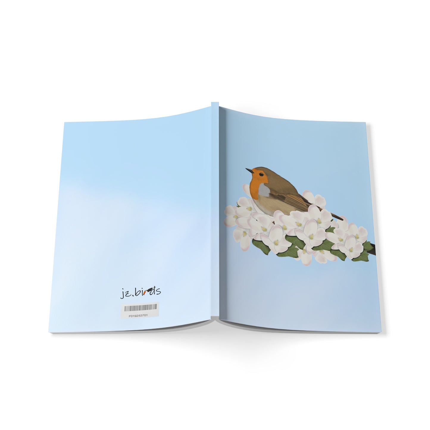 Rotkehlchen im Frühling A5 Vogel Softcover Notizbuch 150 Seiten Liniert