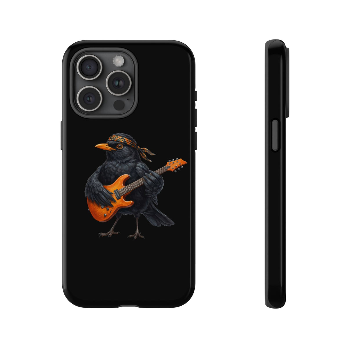 Amsel mit Gitarre Premium Handyhülle – Doppelt Geschützt & Rundum Bedruckt Schwarz