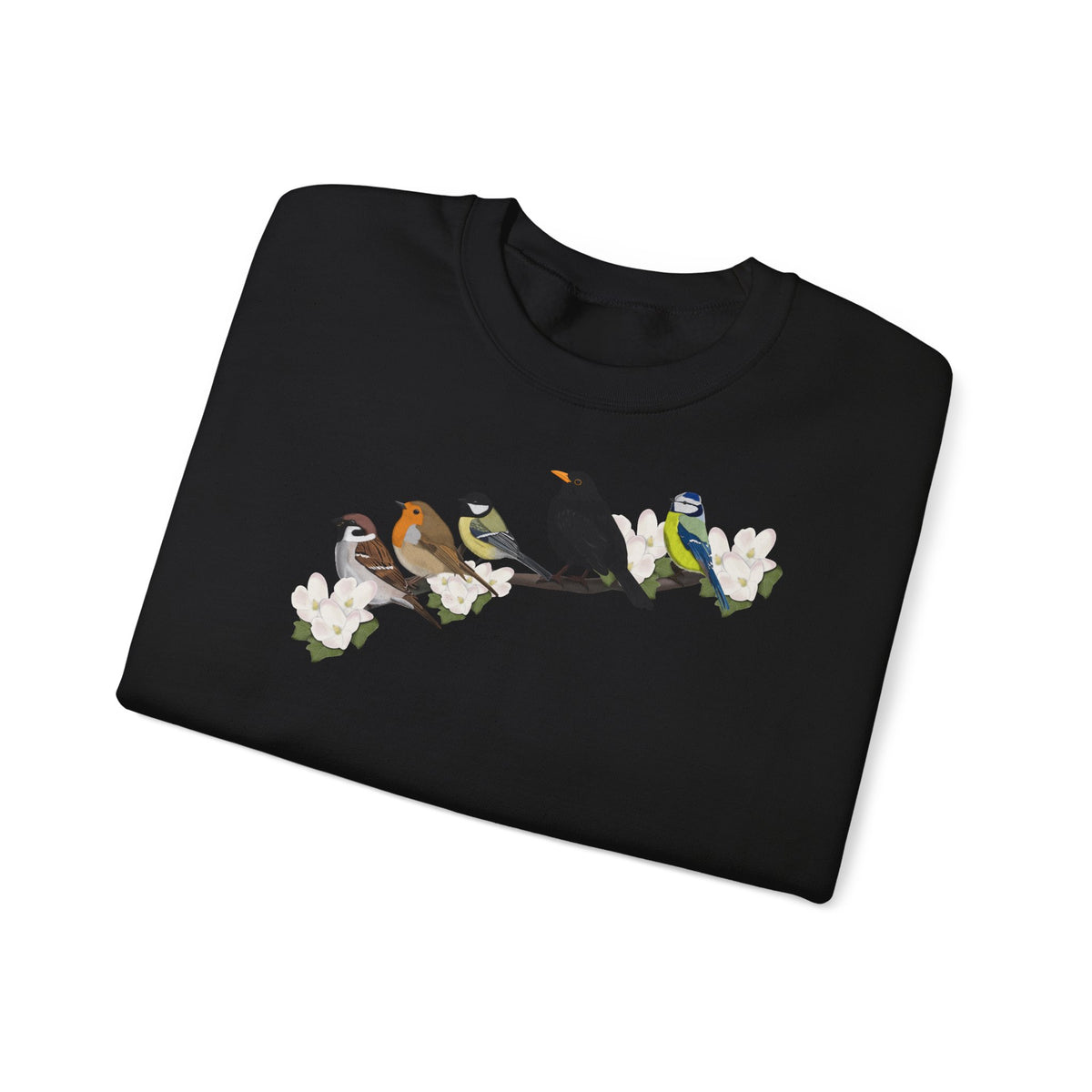 Rotkehlchen, Blaumeise und Amsel Sweatshirt Vogelmotiv – Animal Graphic Tee Casual Everyday Wear Stil