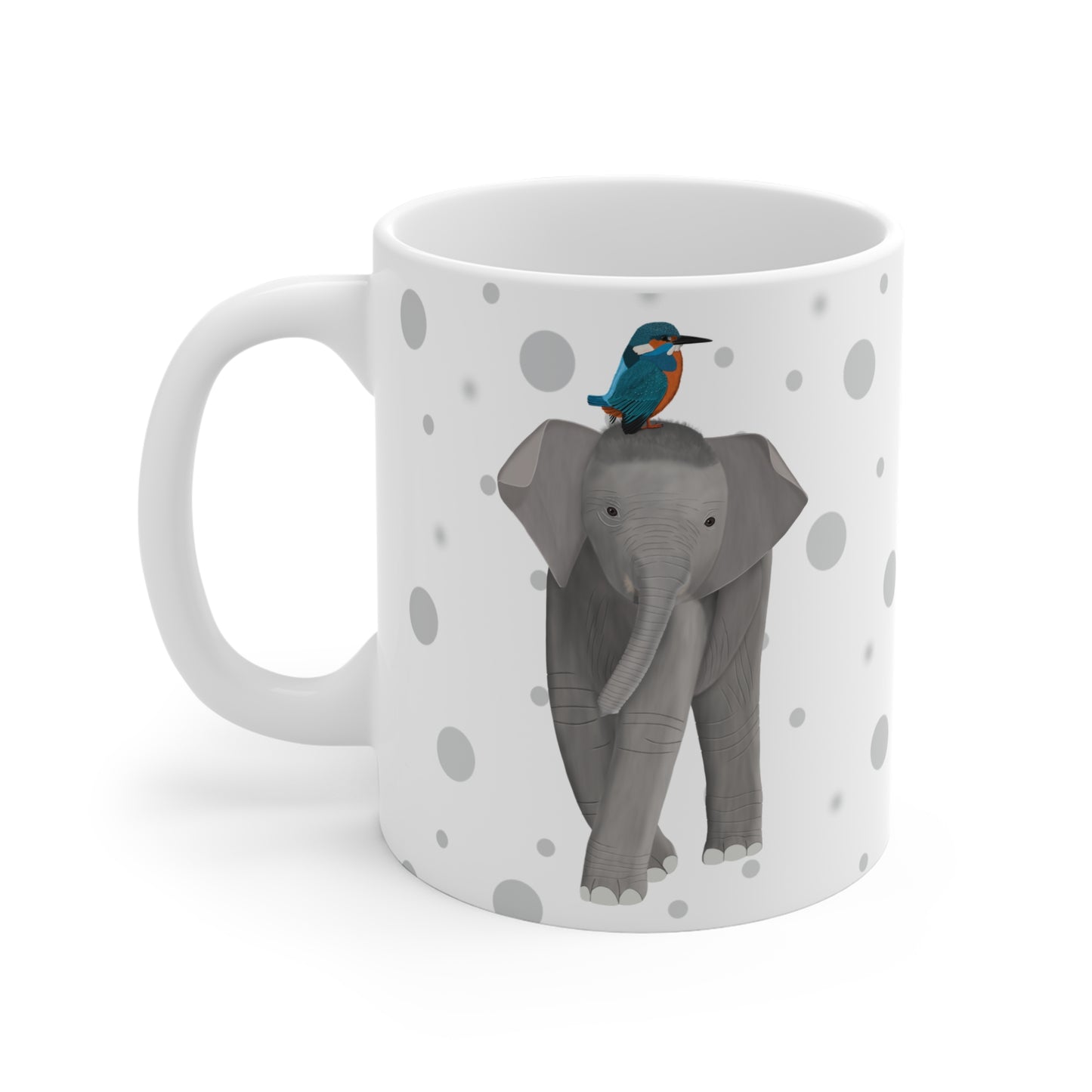 Eisvogel auf einem Elefanten Vogel Tasse Punkte Grau