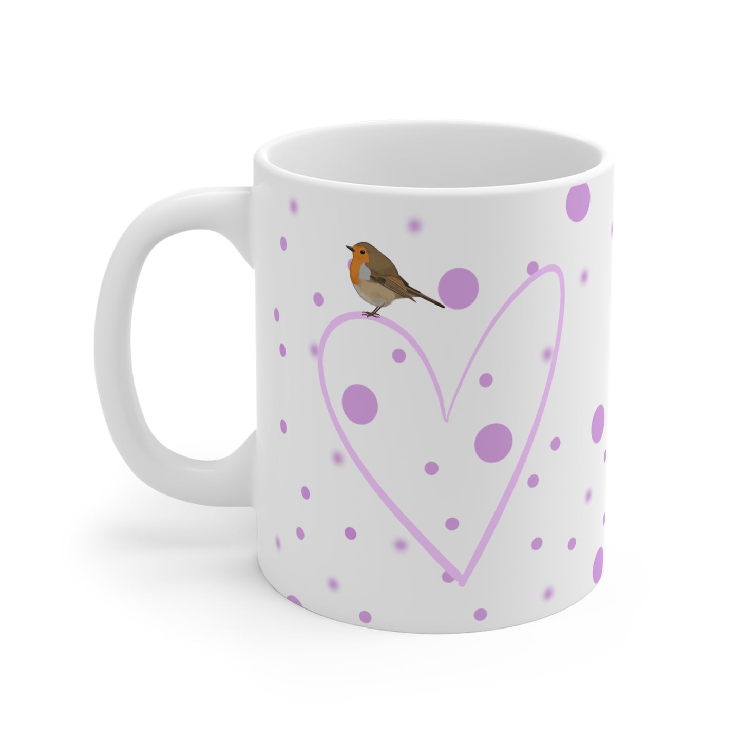 Rotkehlchen mit Herz Valentinstag Vogel Tasse Punkte Rosa