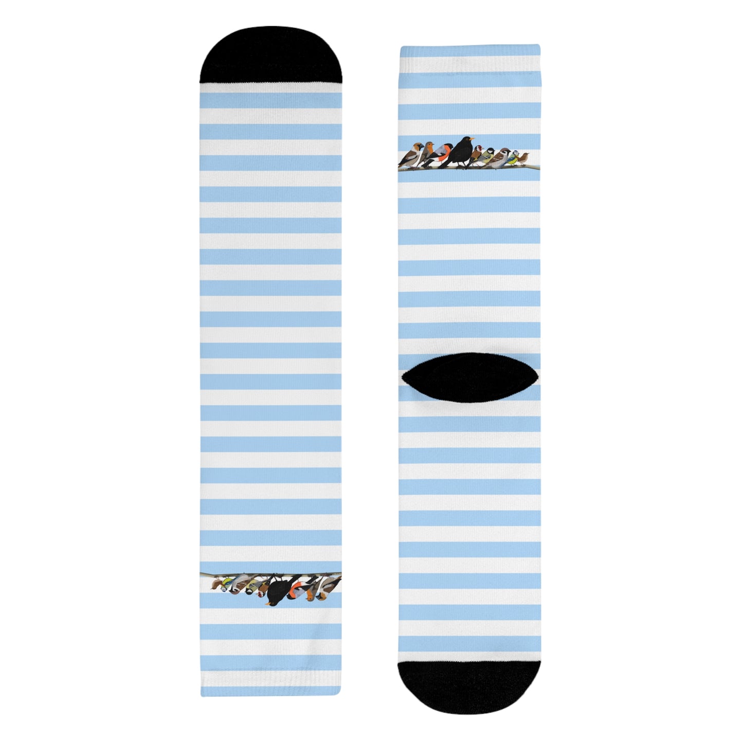 Gartenvögel auf einem Ast Amsel Rotkehlchen Blaumeise Vogel Socken mit Blau Weißen Streifen für Vogelfreunde & Vogelbeobachter