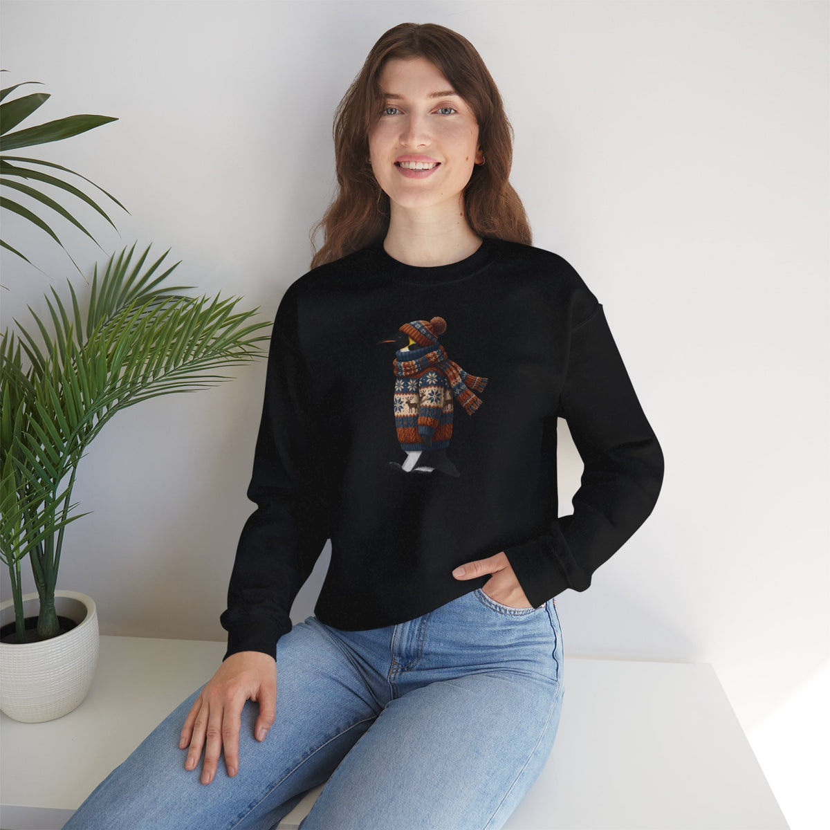 Pinguin in Strick Weihnachts-Sweatshirt | Unisex Vogel Sweater für Vogelfreunde & Vogelbeobachter