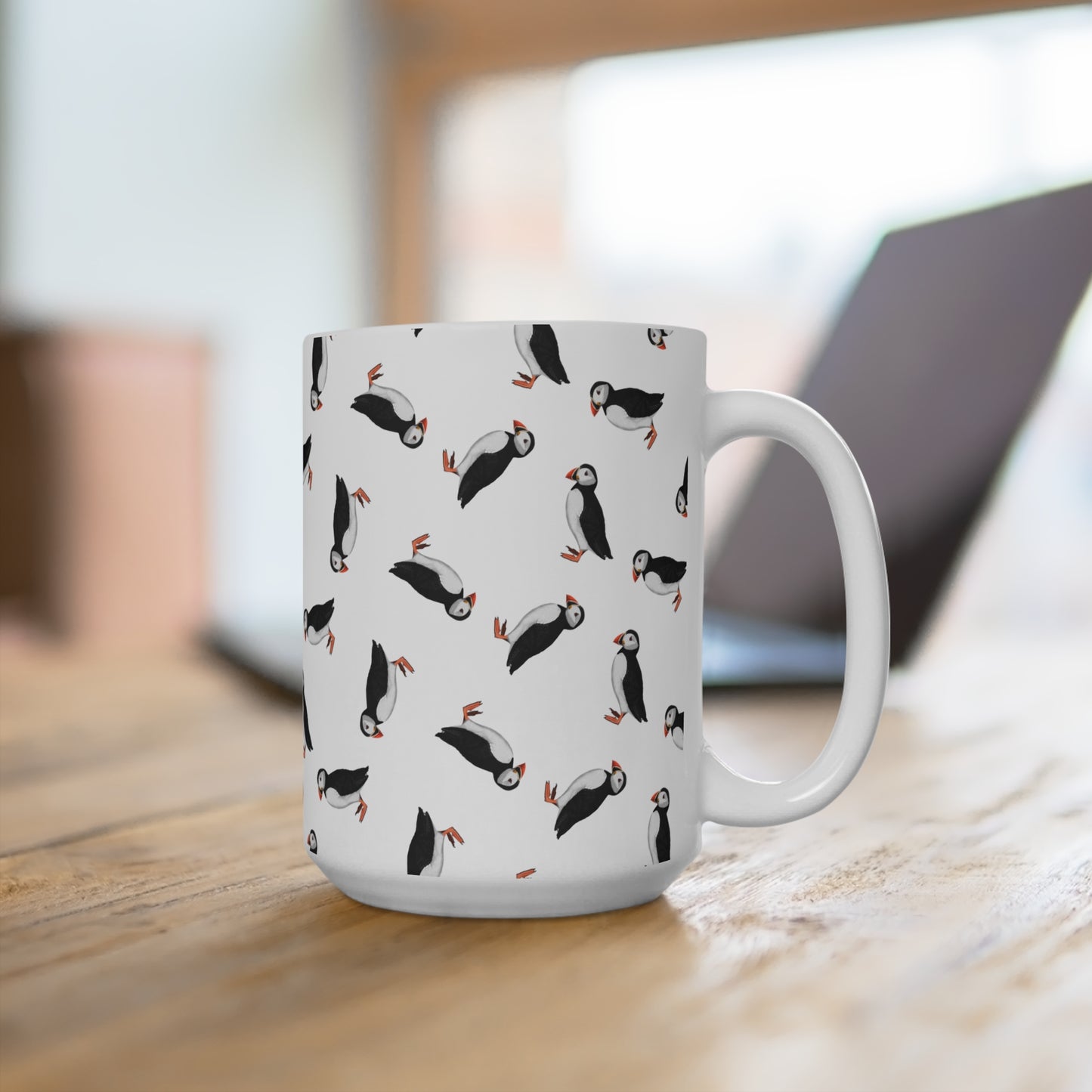 Papageitaucher Tasse – mit Streumuster | Vogelmotiv Kaffeebecher für Vogelbeobachter & Naturfreunde