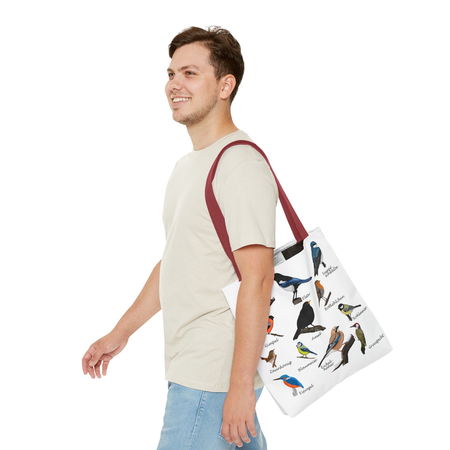 Gartenvögel Tragetasche 40x40cm Amsel Rotkehlchen Blaumeise Vogel Tasche