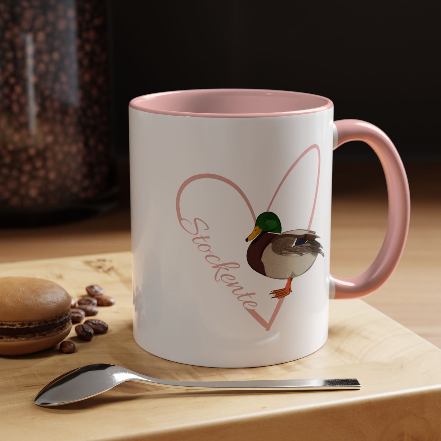 Stockente mit Herz Singvogel Vogel Tasse Weiß Rosa – Accent Coffee Mug,