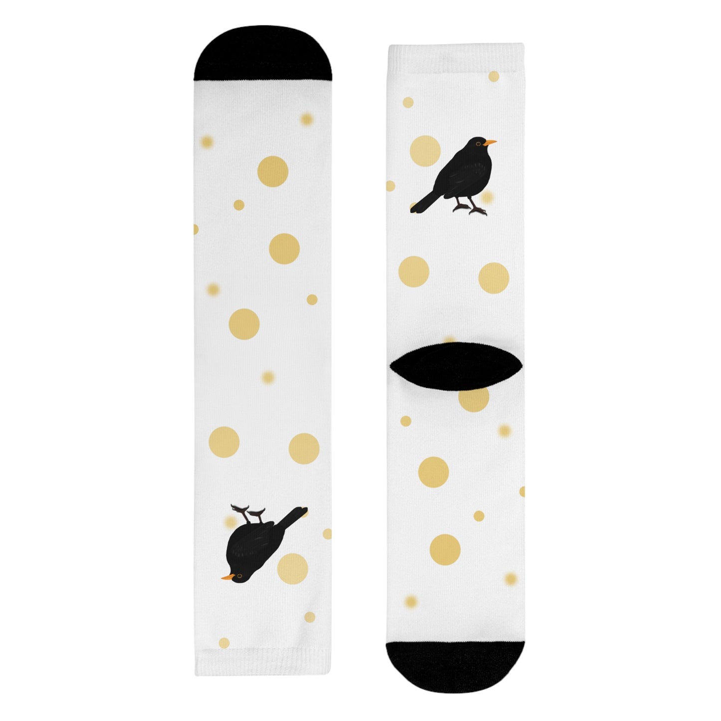 Amsel Vogel Socken mit Goldenen Punkten für Vogelfreunde & Vogelbeobachter Weiß