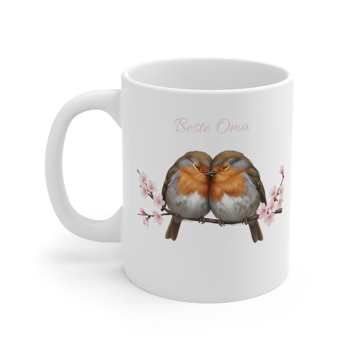 Rotkehlchen Tasse – Pärchen in Kirschblüten Personalisierbar - Romantisches Geschenk für Vogelfreunde