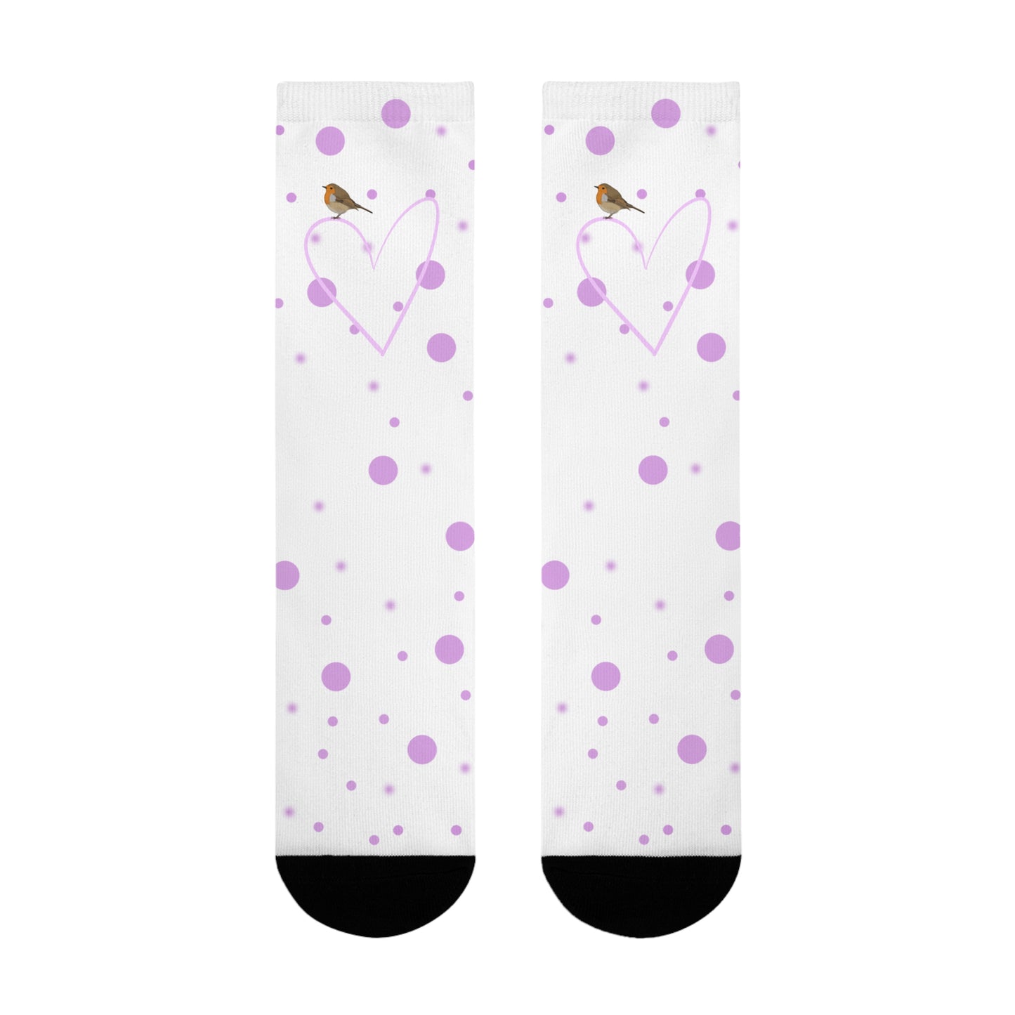 Rotkehlchen Vogel Socken mit Rosa Herz und Punkten Valentinstag