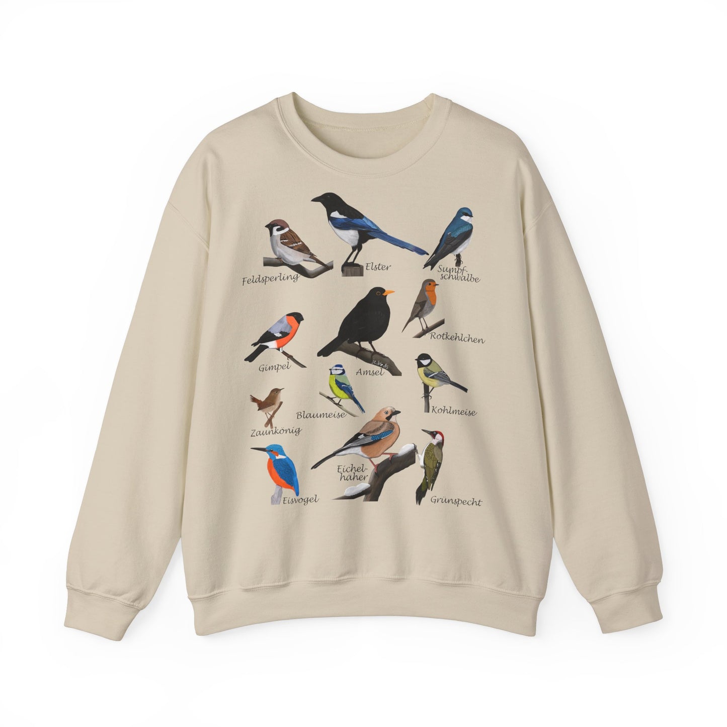 Rotkehlchen, Eisvogel und Amsel Sweatshirt Vogelmotiv in Dark Heather
