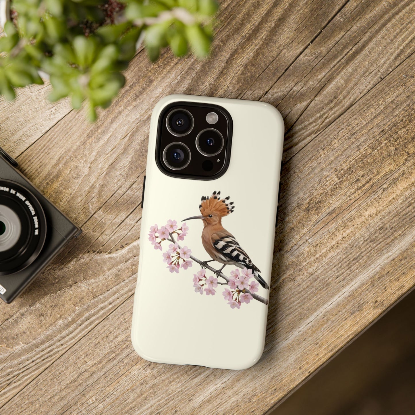 Wiedehopf Handyhülle in Cremeweiß | Florales Kirschblüten Vogel-Motiv für iPhone & Google Pixel