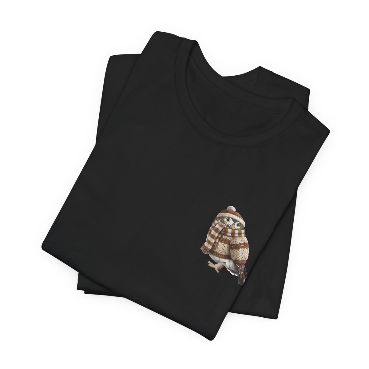 Eule in Strick T-Shirt – Weiches Premium Shirt mit Winterlichem Vogelmotiv für Vogelbeobachter