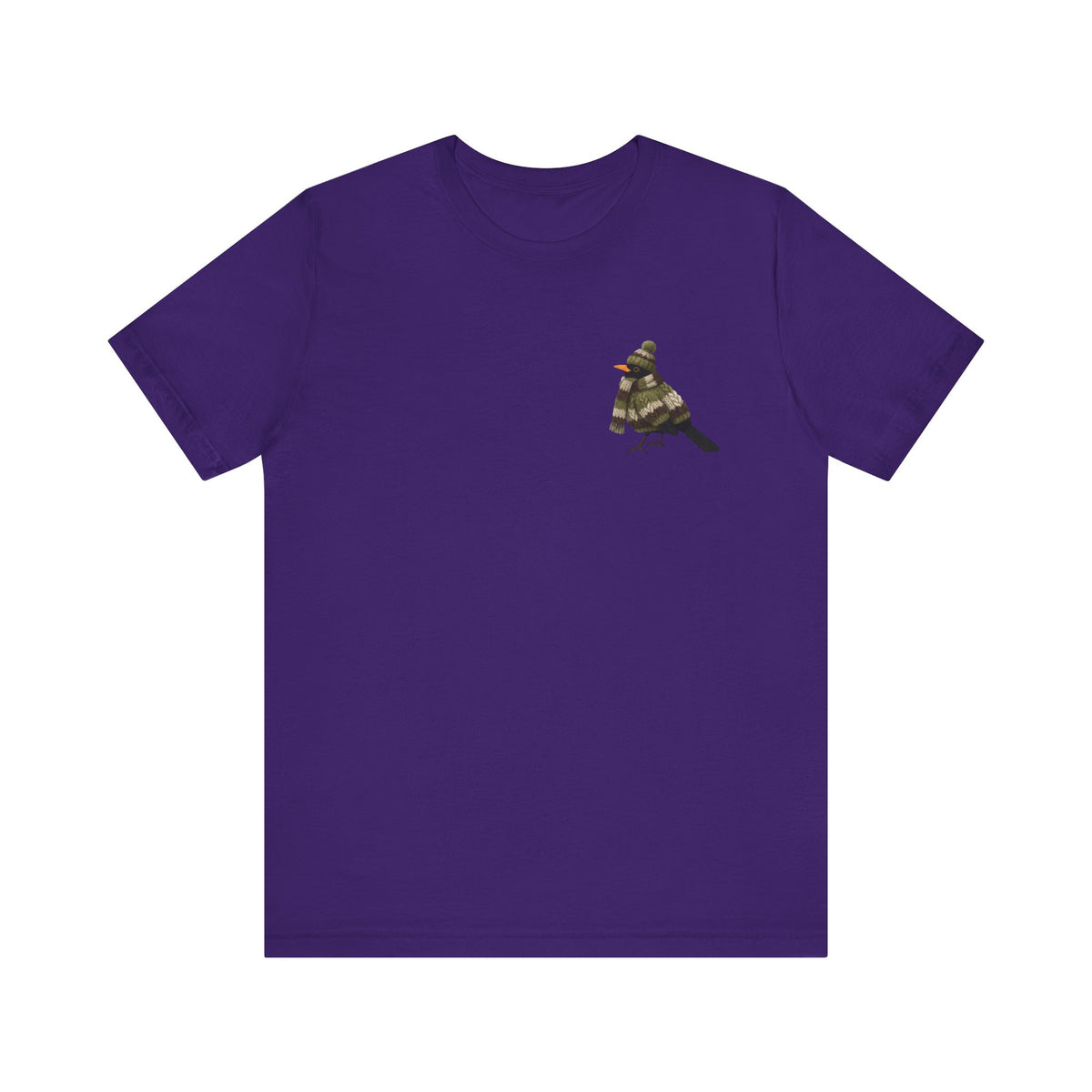 Amsel in Strick T-Shirt – Weiches Premium Shirt mit Winterlichem Vogelmotiv für Vogelbeobachter