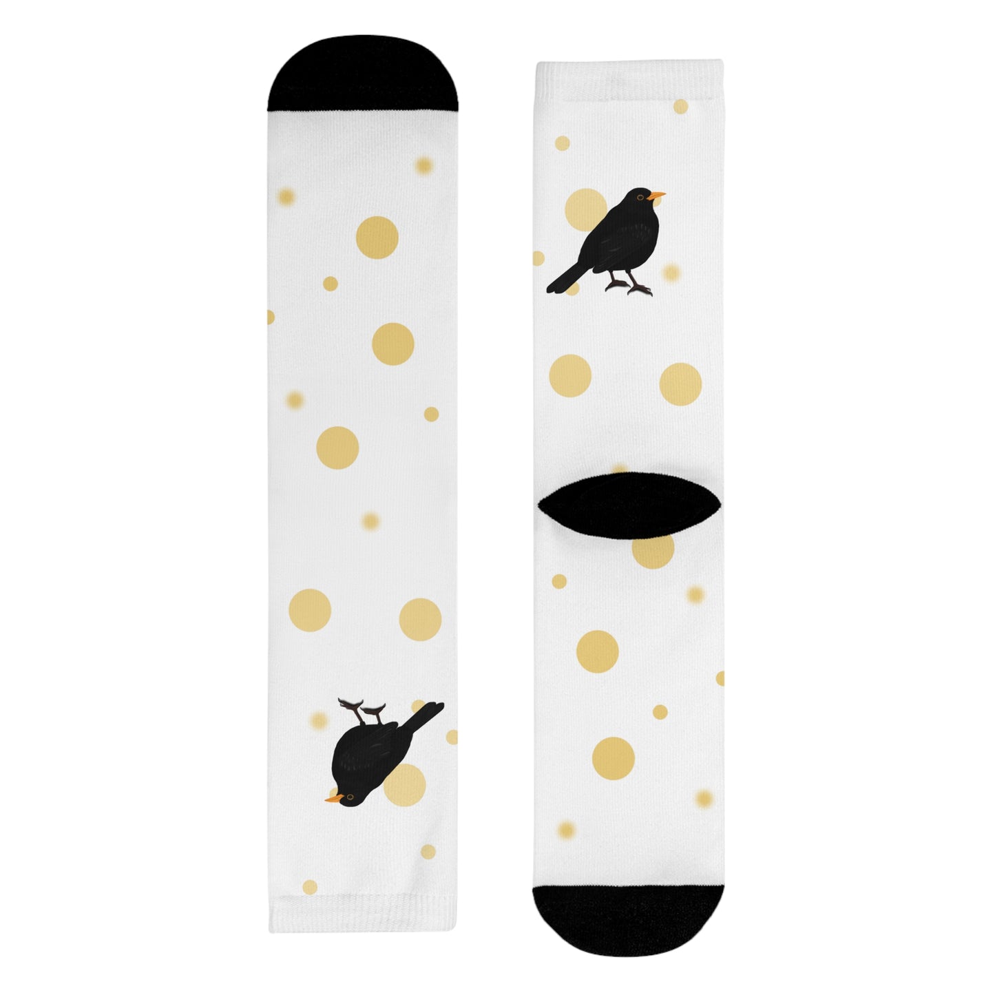 Amsel Vogel Socken mit Goldenen Punkten für Vogelfreunde & Vogelbeobachter Weiß