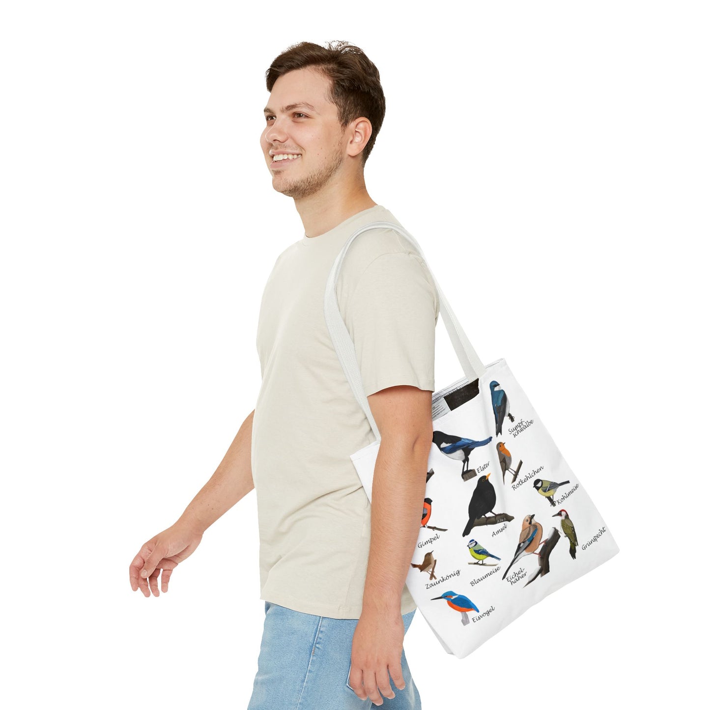 Gartenvögel Tragetasche 40x40cm Amsel Rotkehlchen Blaumeise Vogel Tasche