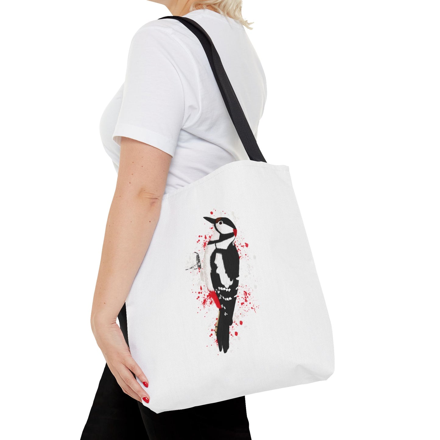 Buntspecht Tragetasche 40x40cm Vogel Tasche Weiß für Vogelbeobachter
