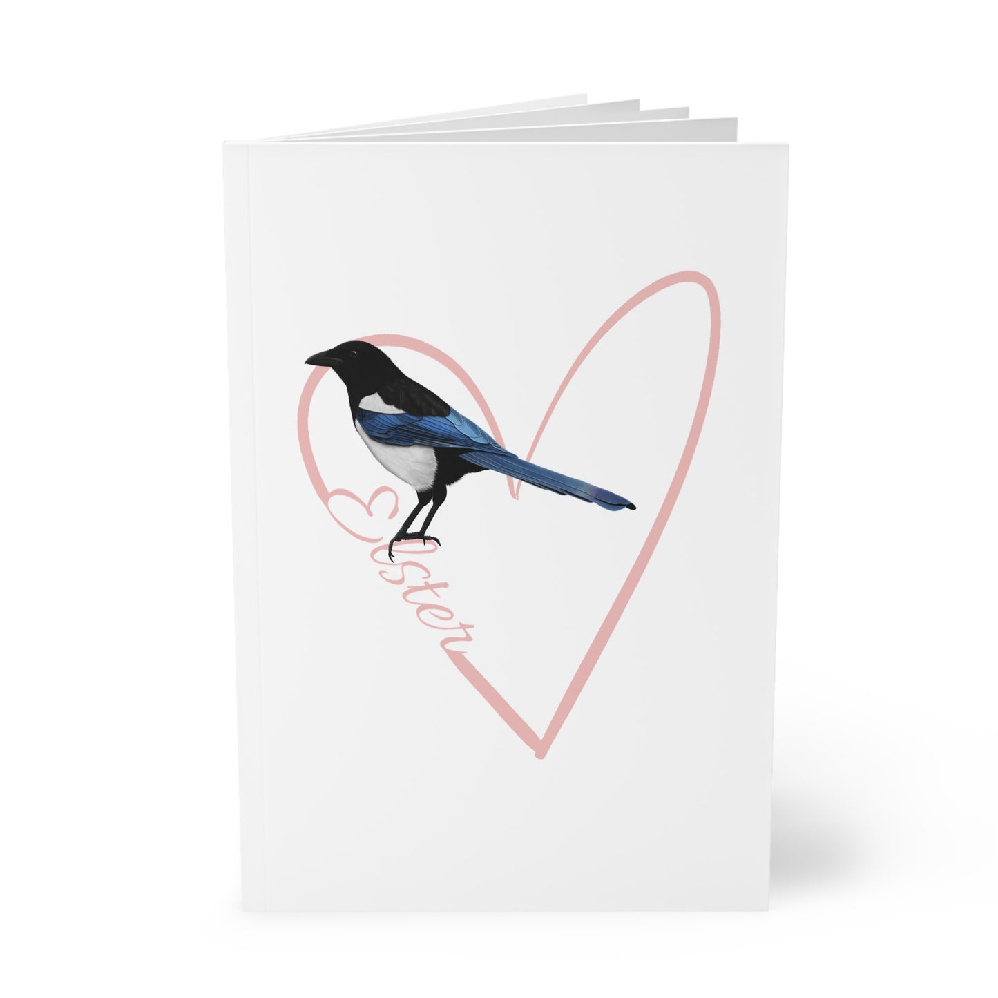 Elster Notizbücher – Notizbuch Vogel mit Herz A5 Softcover 150 Seiten Liniert Weiß
