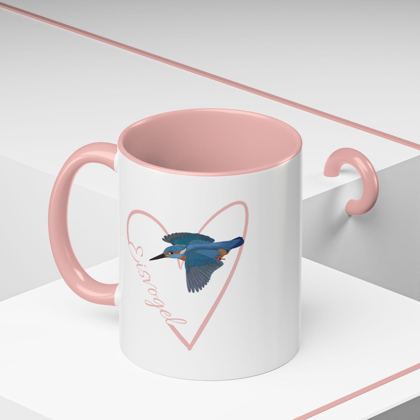 Eisvogel mit Herz Singvogel Vogel Tasse Weiß Rosa