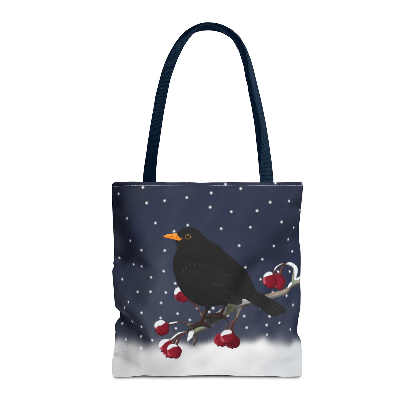 Amsel auf einem Ast im Schnee Vogel Tragetasche – Accessories,