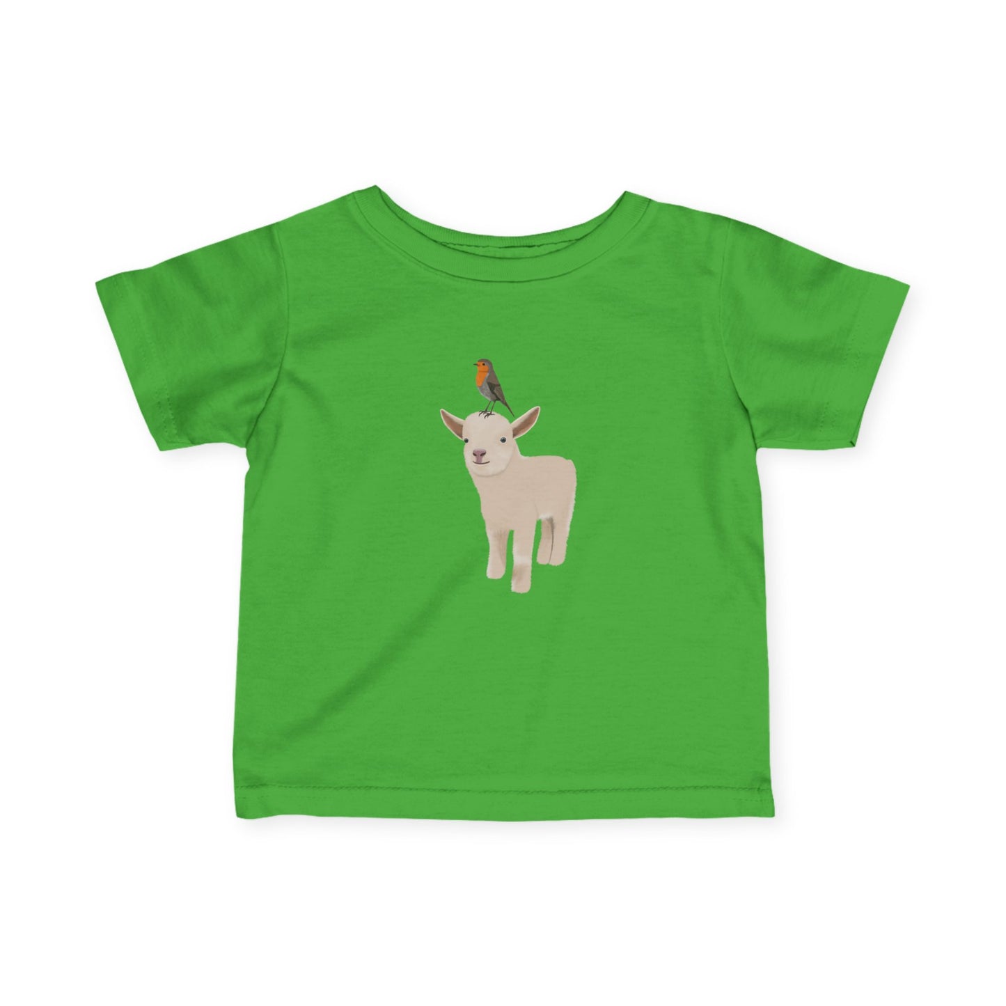 Süßes Lamm mit Rotkehlchen Vogel Tiermotiv T-Shirt für Babys und Kleinkinder