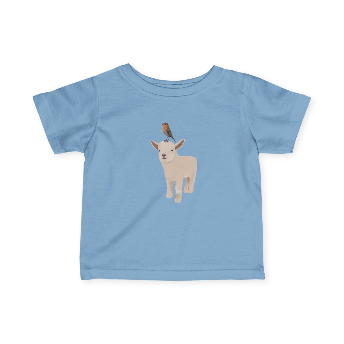 Süßes Lamm mit Rotkehlchen Vogel Tiermotiv T-Shirt für Babys und Kleinkinder