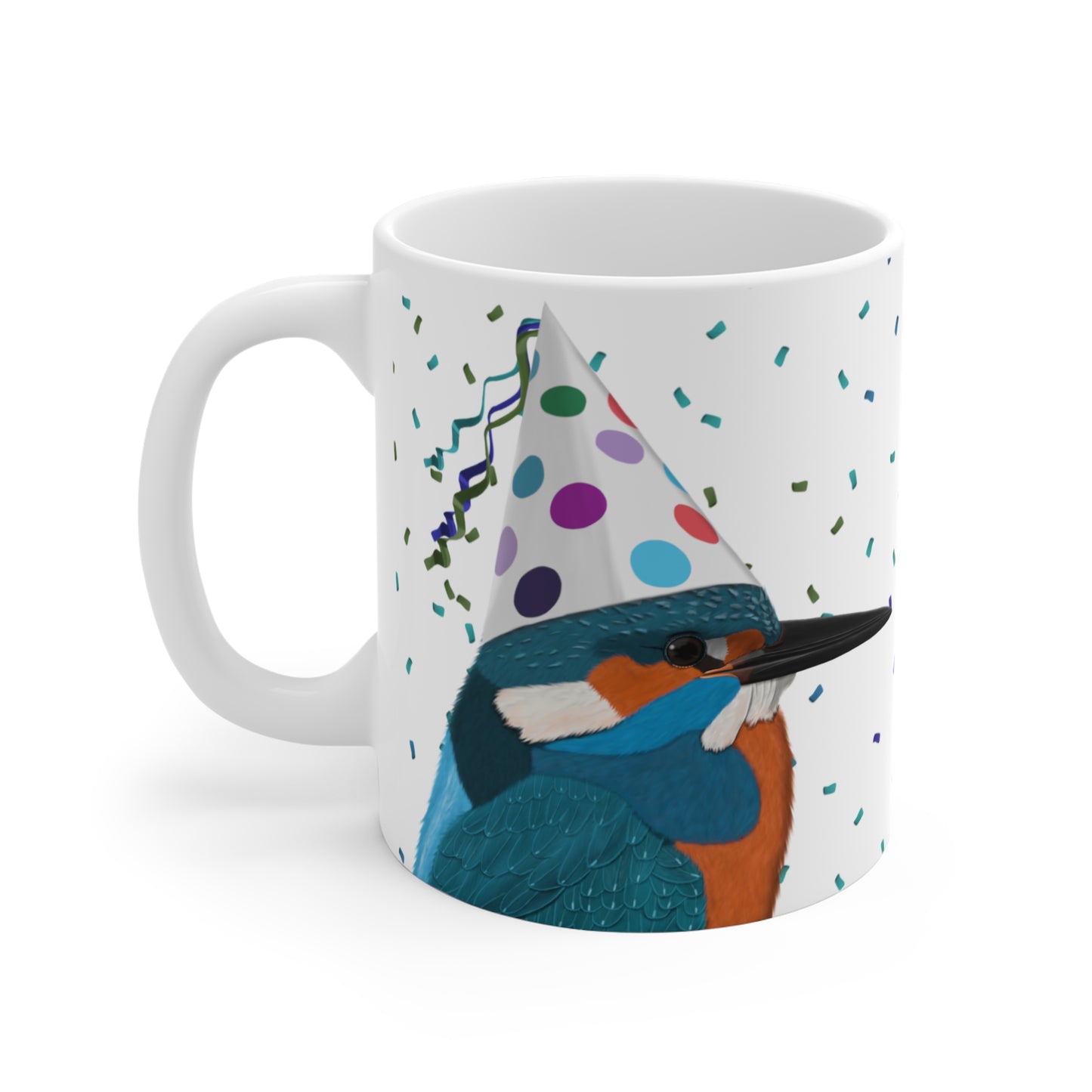 Eisvogel feiert Geburtstag mit Partyhut und Konfetti Vogel Tasse