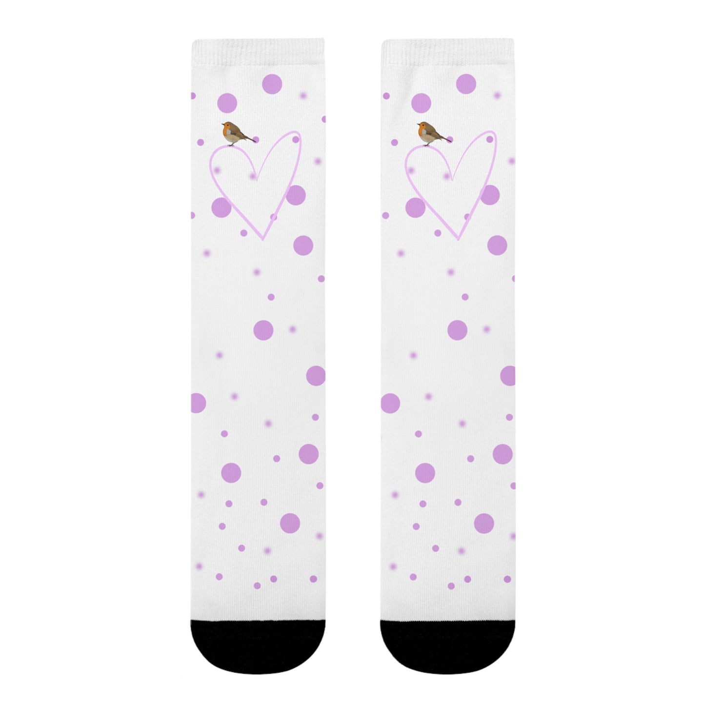 Rotkehlchen Vogel Socken mit Rosa Herz und Punkten Valentinstag