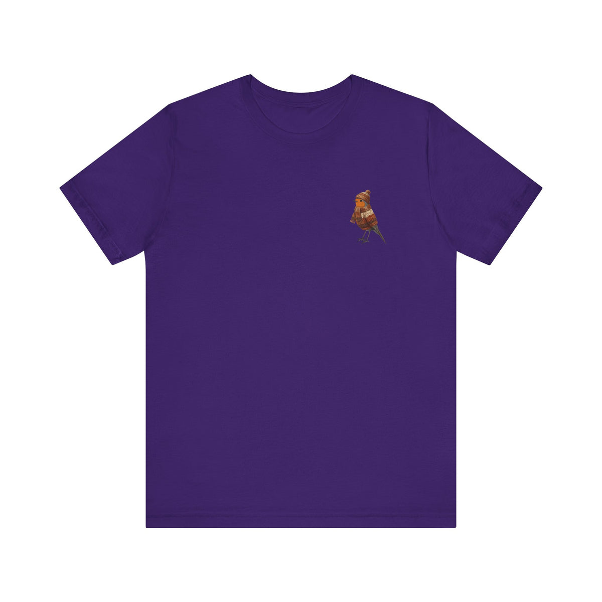 Rotkehlchen in Strick T-Shirt – Weiches Premium Shirt mit Winterlichem Vogelmotiv