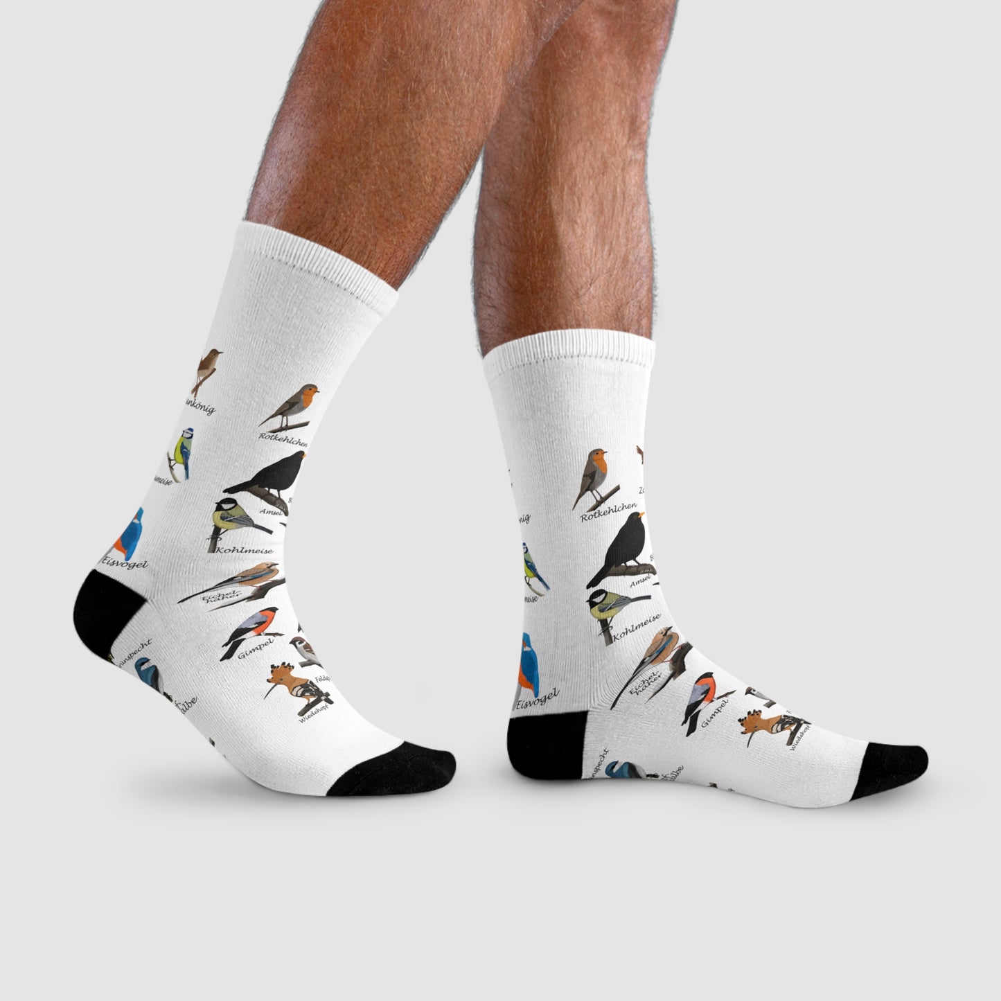 Gartenvögel Amsel Rotkehlchen Blaumeise Wiedehopf Vogel Socken für Vogelfreunde & Vogelbeobachter Weiß