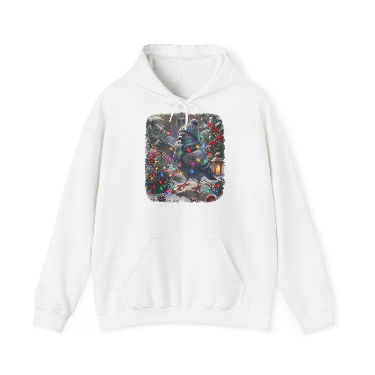 Premium Hoodie Taube und die Lichterkette im winterlichen Garten für Vogelbeobachter