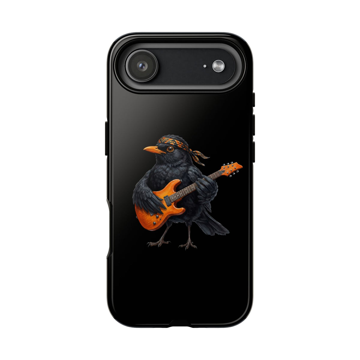 Amsel mit Gitarre Premium Handyhülle – Doppelt Geschützt & Rundum Bedruckt Schwarz