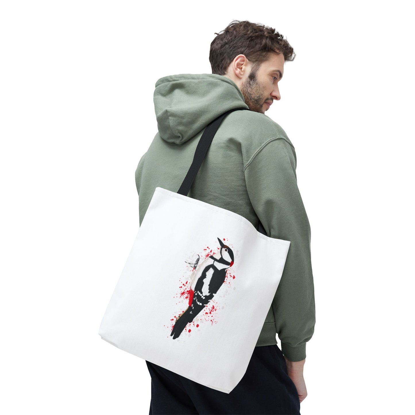 Buntspecht Tragetasche 40x40cm Vogel Tasche Weiß für Vogelbeobachter