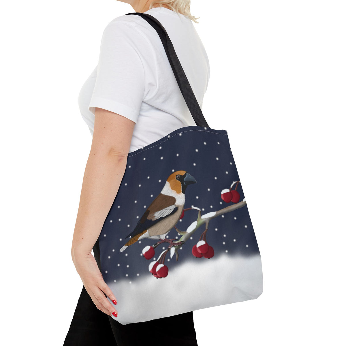 Kernbeißer auf einem Tragetasche – Accessories, All Over Print