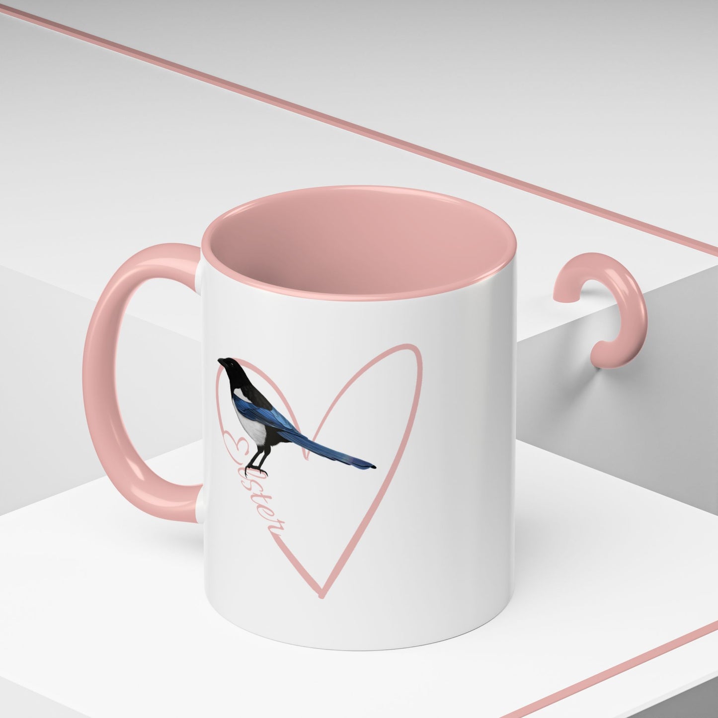 Elster mit Herz Singvogel Vogel Tasse Weiß Rosa