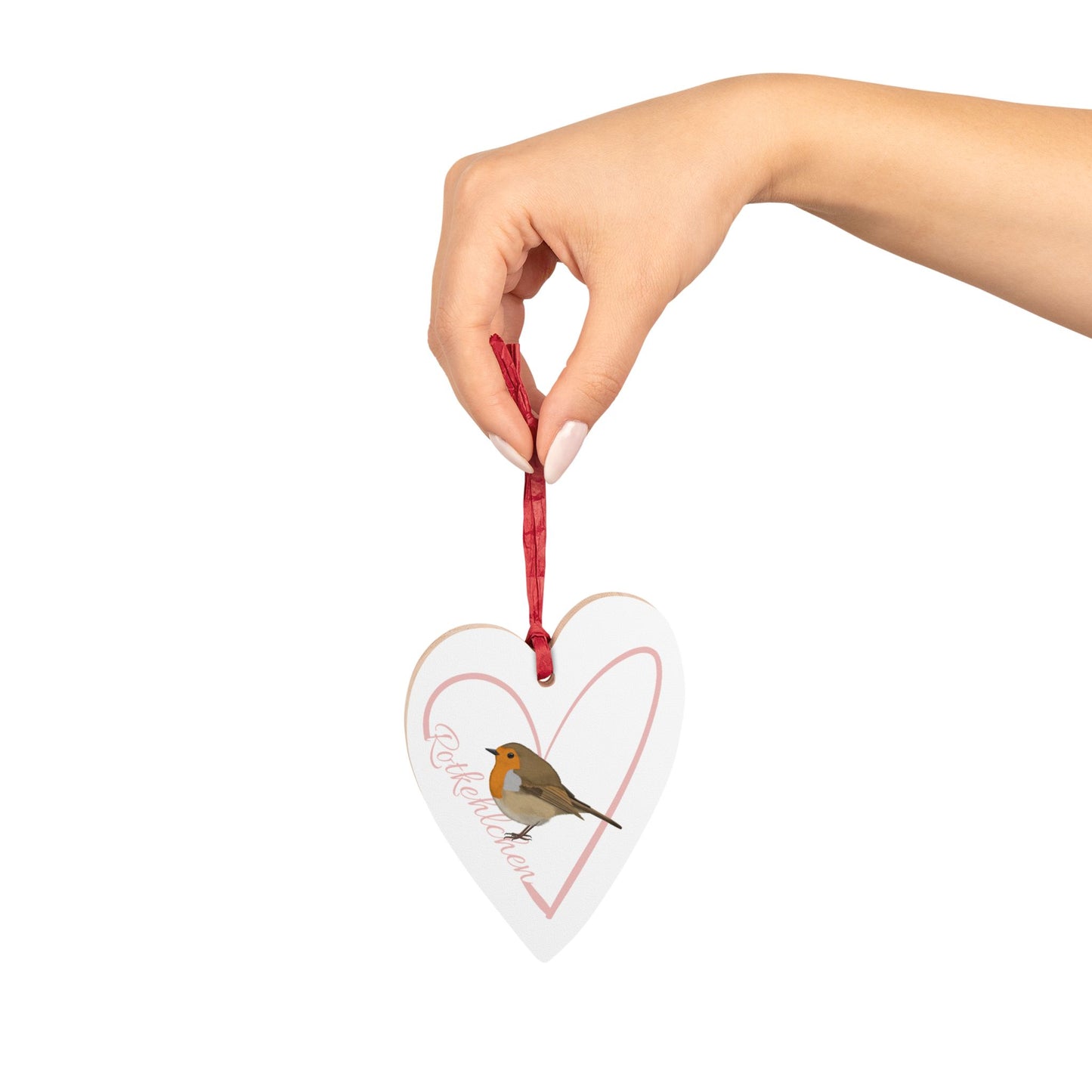 Rotkehlchen Ornament Herz aus Holz mit Vogelmotiv für Vogelfreunde