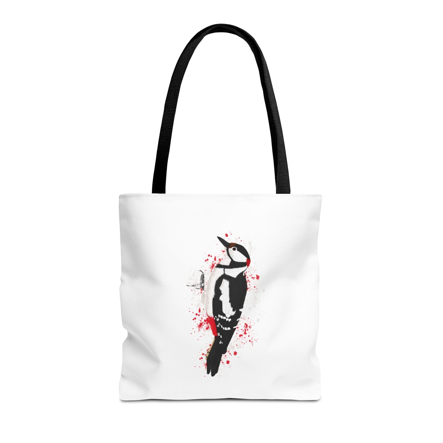 Buntspecht Tragetasche 40x40cm Vogel Tasche Weiß für Vogelbeobachter