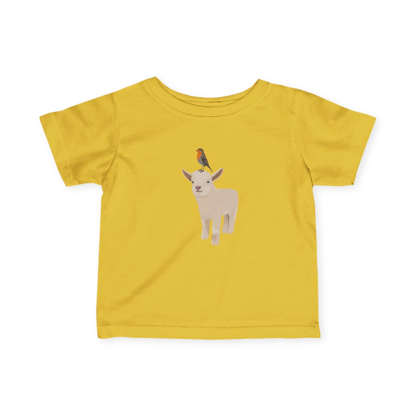 Süßes Lamm mit Rotkehlchen Vogel Tiermotiv T-Shirt für Babys und Kleinkinder