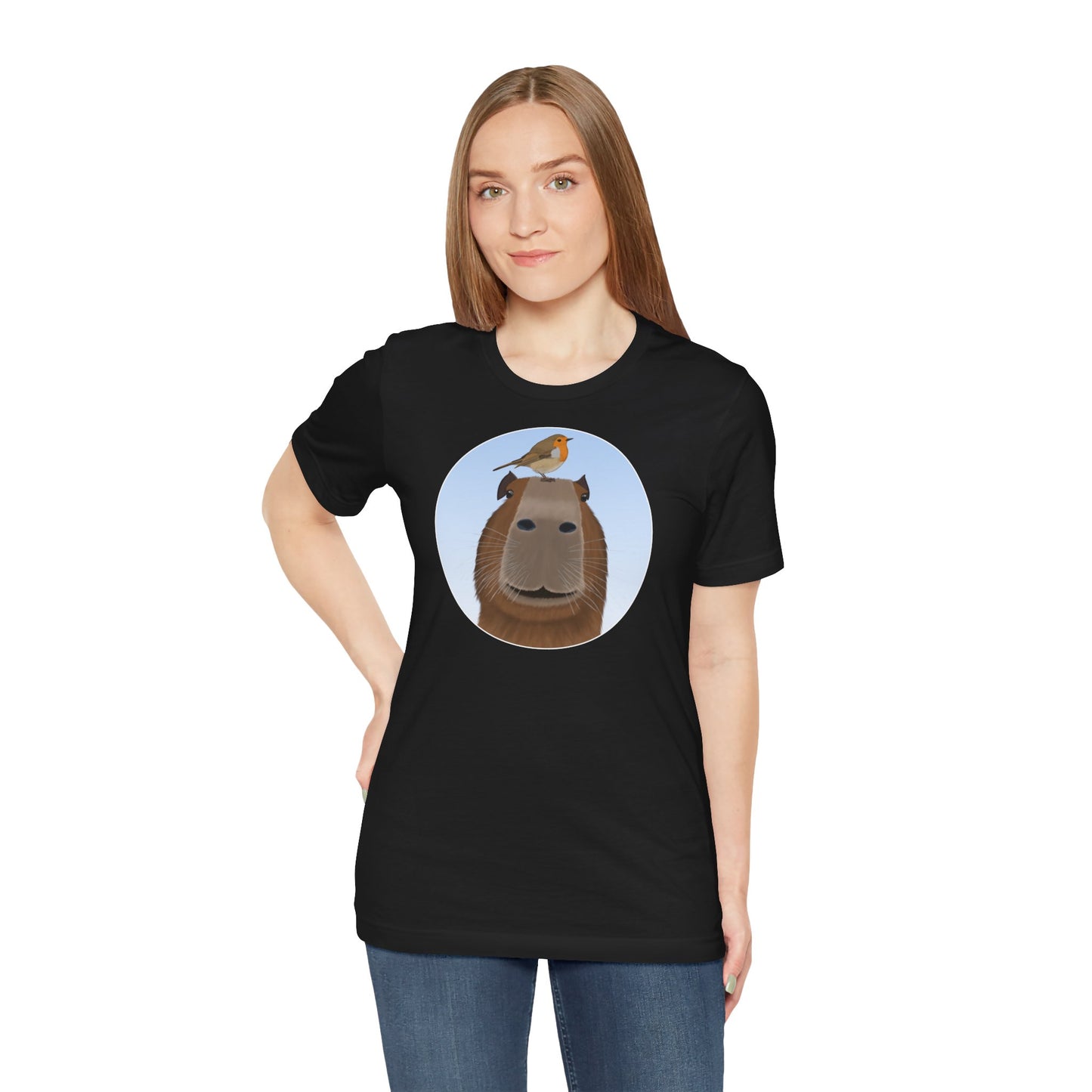 Capybara mit Rotkehlchen Lustiges Vogel T-Shirt