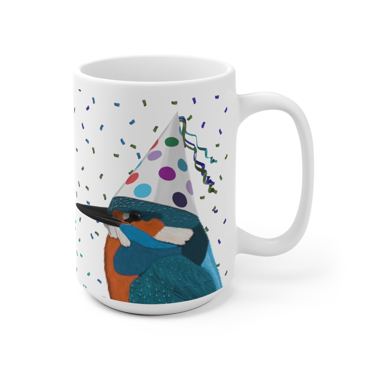Eisvogel feiert Geburtstag mit Partyhut und Konfetti Vogel Tasse