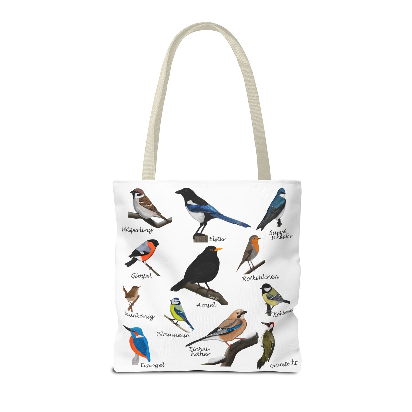 Gartenvögel Tragetasche 40x40cm Amsel Rotkehlchen Blaumeise Vogel Tasche